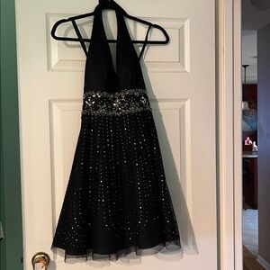 Mori Lee by Madeline Gardner Black Halter Dress with Silver sparkles size 1/2